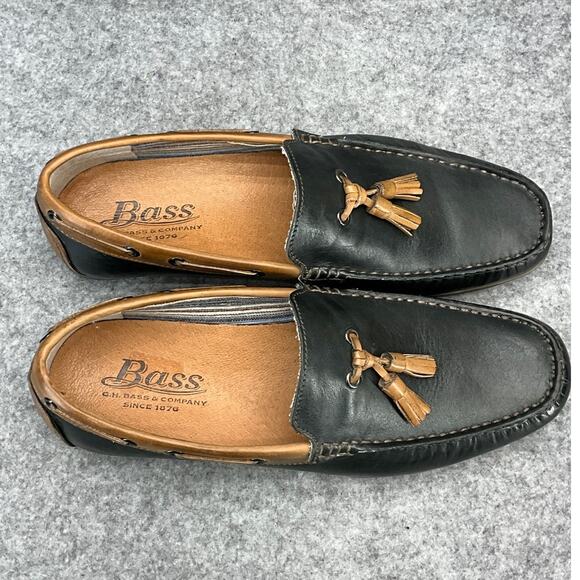 G.H. Bass Howell Black Brown Leather Tassel Slip On Driving Loafer Men 9M - Picture 7 of 11